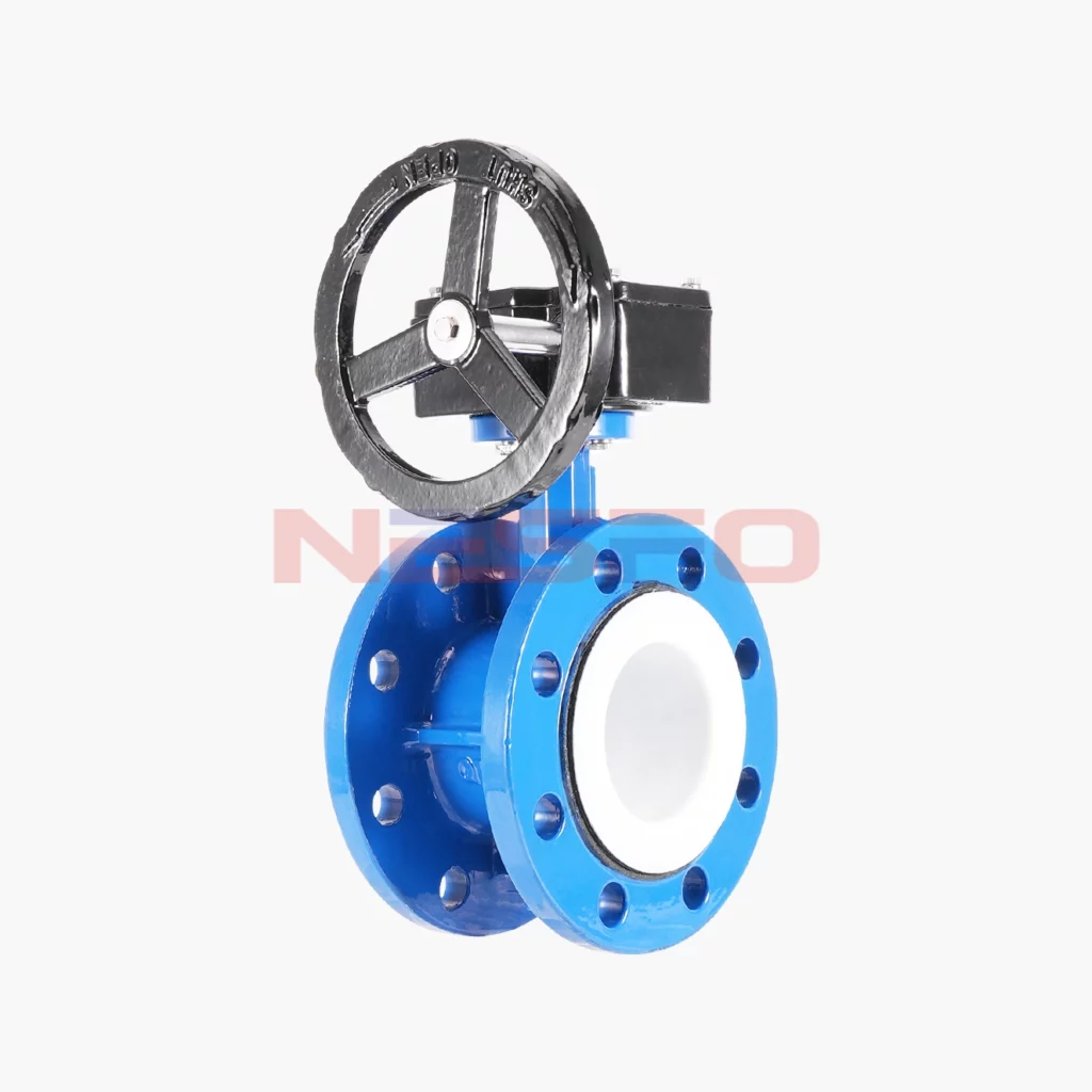 球墨铸铁涡轮四氟法兰蝶阀 D341F-16Q